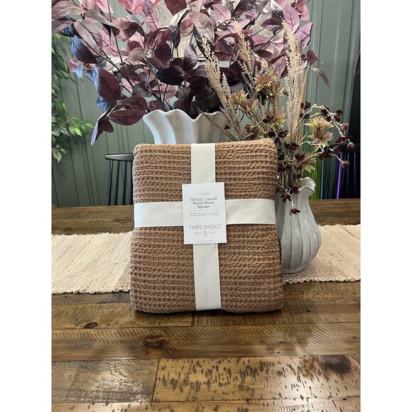 Full/Queen TENCEL Lyocell Waffle Bed Blanket Rust Brown - Threshold NEW - Picture 1 of 5